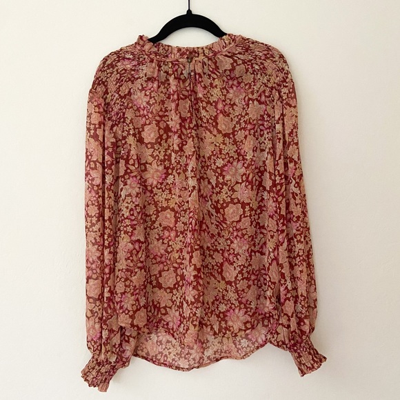 Joie Anthropologie red orange gold floral print blouse - Picture 3 of 5